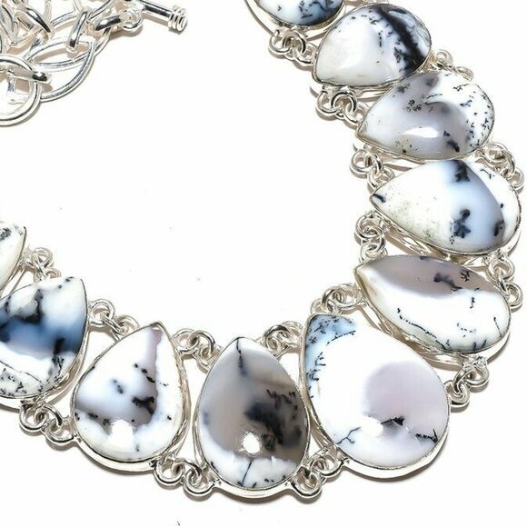 NEW - Dendrite Opal Stone Handmade Sterling Adjustable Necklace - Picture 1 of 7